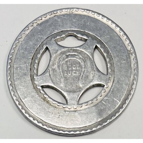 VTG 1960s 1.25" Silvertone Aluminum GOOD LUCK TOKEN Robert Frank Lindavis Flag - Picture 2 of 2